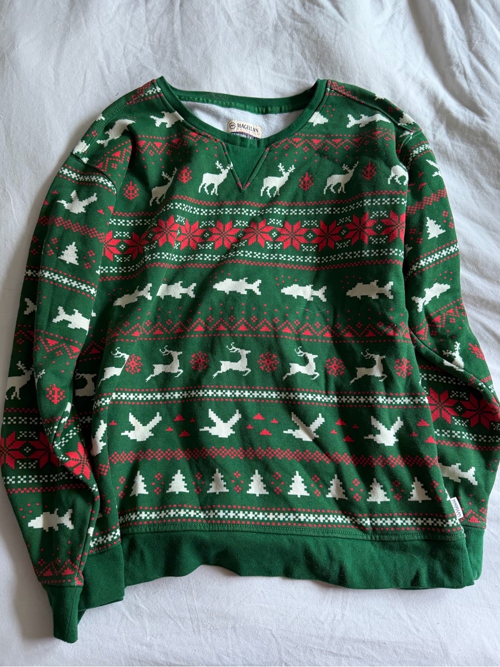 Magellan Outdoors Green Fair Isle Holiday Crewneck Sweater
